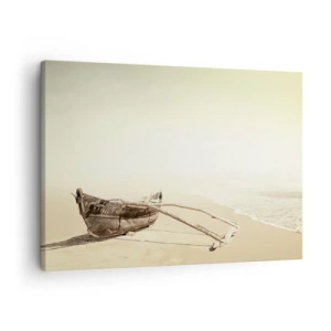 Cuadro sobre lienzo - Impresión de Imagen - Viejo barco pesquero en una playa de arena - 70x50cm - Un recuerdo de los mares del sur - Decoración de pared moderna para salón y dormitorio ARTTOR