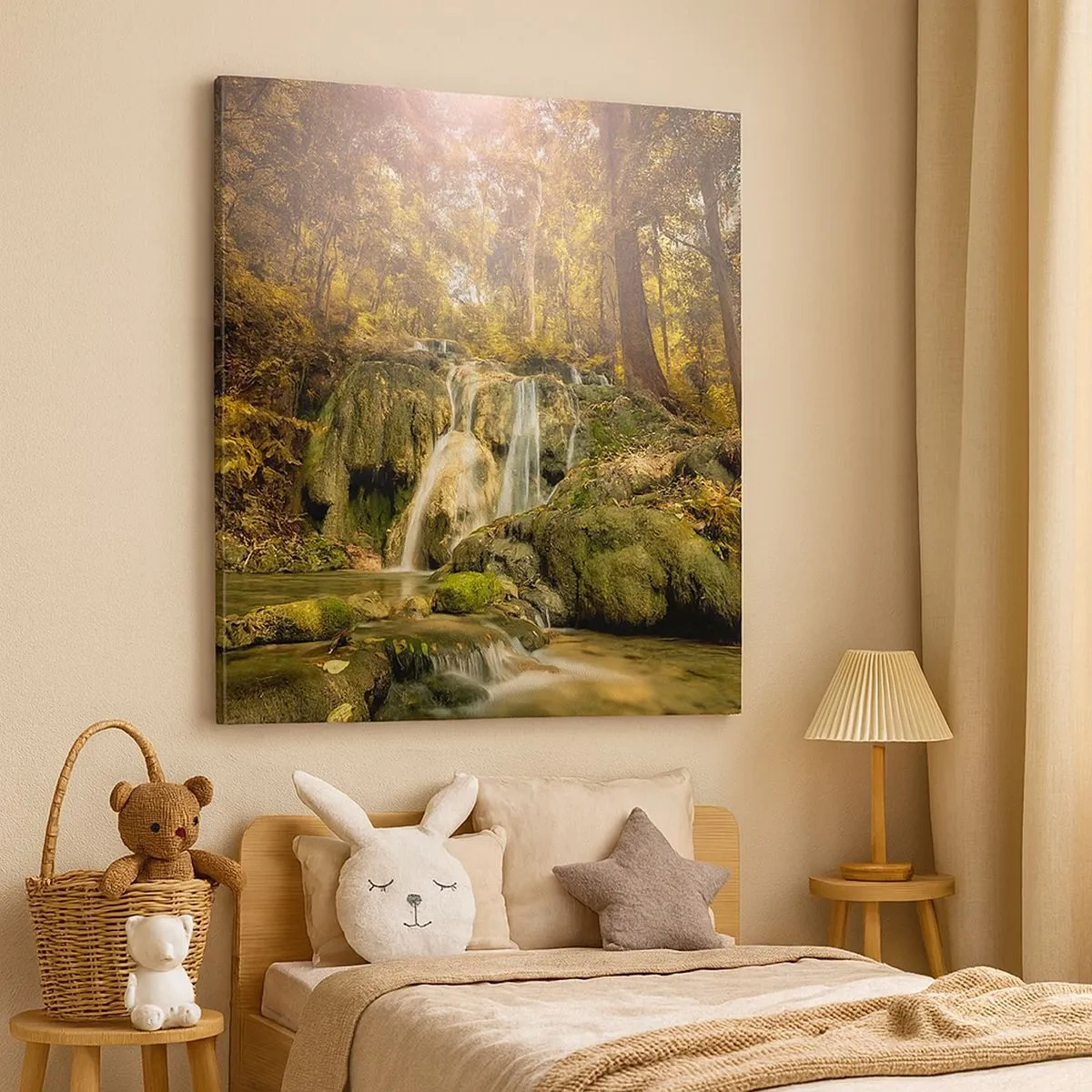 Cuadro sobre lienzo - Impresión de Imagen - Cascada forestal en verde - 30x30 cm