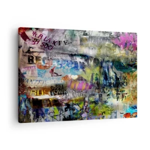 Cuadro sobre lienzo - Impresión de Imagen - Collage abstracto con texto y varios colores. - 70x50cm - Un collage de recuerdos - Decoración de pared moderna para salón y dormitorio ARTTOR
