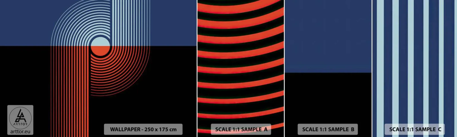 Muestra de fotomural autoadhesivo Deluxe Sticker - En un abrazo geométrico - Abstracción, Gráficos, Arte lineal - 100x30 cm