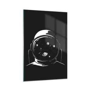 Cuadro sobre vidrio - Impresiones sobre Vidrio - Un casco de astronauta minimalista con vistas al espacio. - 70x100cm - Bonita vista - Decoración de pared moderna para salón y dormitorio ARTTOR