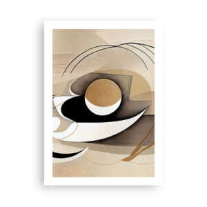 Póster - Abstracción minimalista en tonos beige y negro. - 50x70cm - Composición: la esencia de las cosas - Decoración de pared moderna para salón y dormitorio ARTTOR