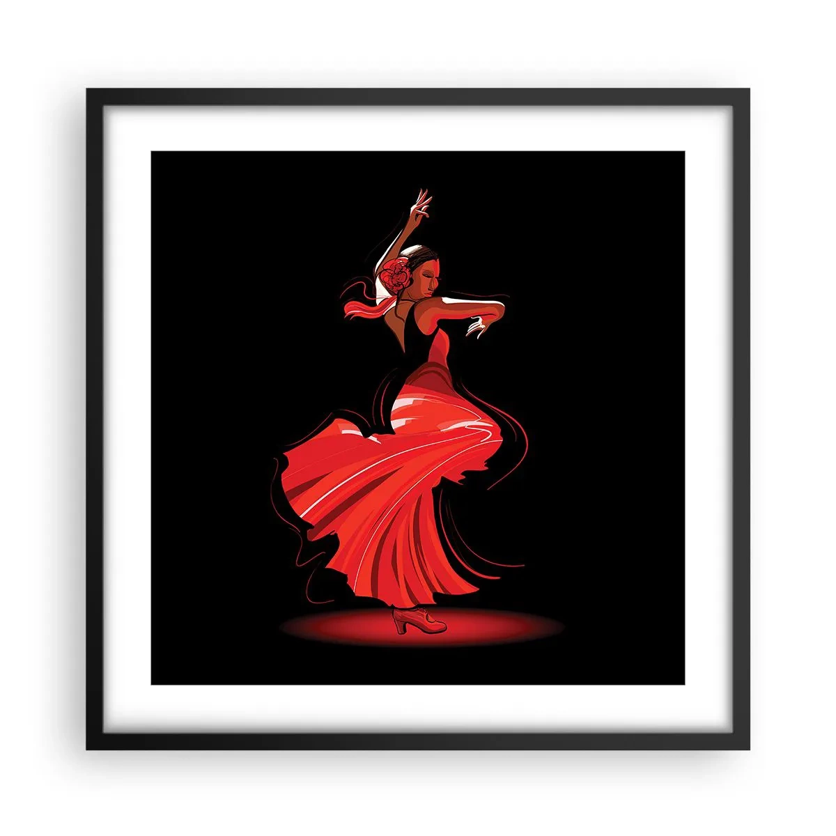 Póster en marco negro - El espíritu ardiente del flamenco - 50x50 cm