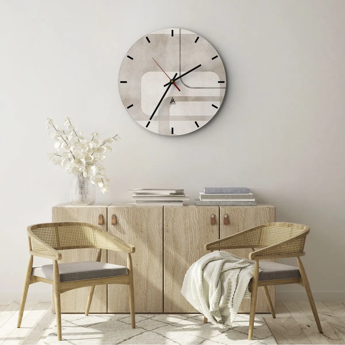 Reloj de pared - Reloj de vidrio - Un patrón geométrico minimalista en tonos beige. - 30x30cm - Fuga geométrica - Decoración de pared moderna para salón, cocina y dormitorio ARTTOR