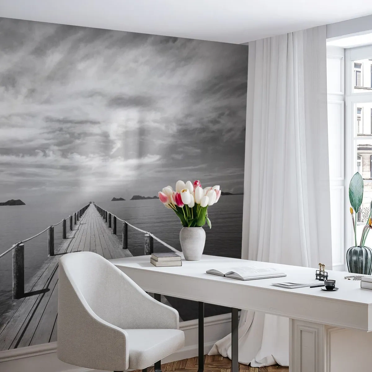 Fotomural Premium Canvas - Hora de viajar - Paisaje, Mar, Puente de madera - 350x256 cm