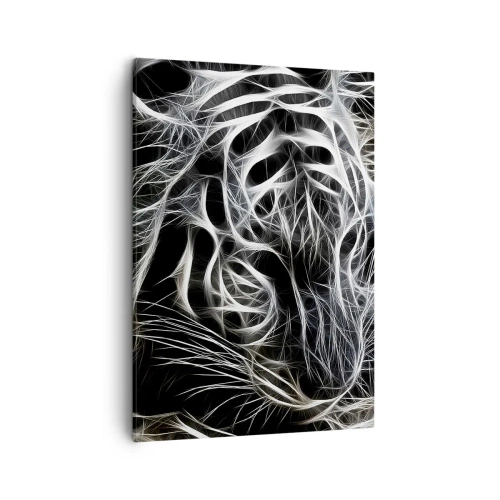 Cuadro sobre lienzo - Impresión de Imagen - Un patrón abstracto que representa la silueta de un gato sobre un fondo negro. - 50x70cm - Un estudio sobre la ligereza felina - Decoración de pared moderna para salón y dormitorio ARTTOR