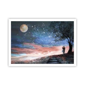 Póster - Escena romántica de pareja bajo la luna llena - 100x70cm - Un espectáculo estelar - Decoración de pared moderna para salón y dormitorio ARTTOR