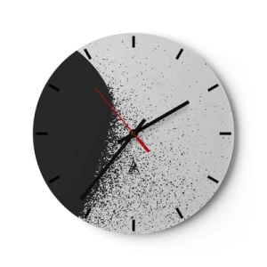 Reloj de pared - Reloj de vidrio - Patrón abstracto en blanco y negro con puntos dispersos - 30x30cm - El movimiento de las partículas - Decoración de pared moderna para salón, cocina y dormitorio ARTTOR