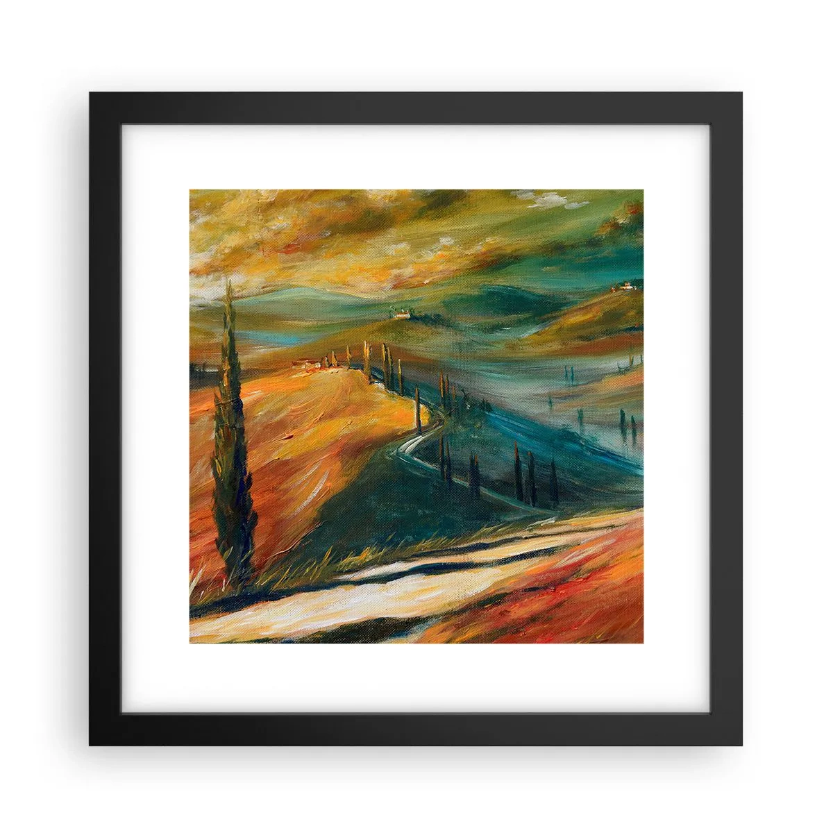 Póster en marco negro - Paisaje toscano - 30x30 cm