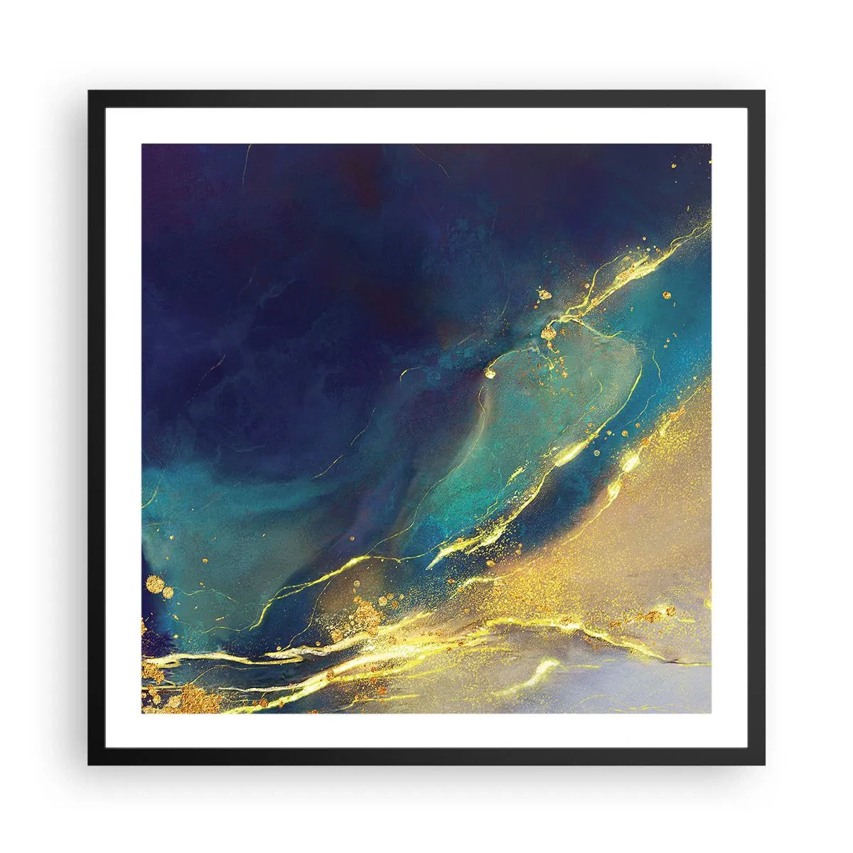 Póster en marco negro - Inundación dorada - 60x60 cm