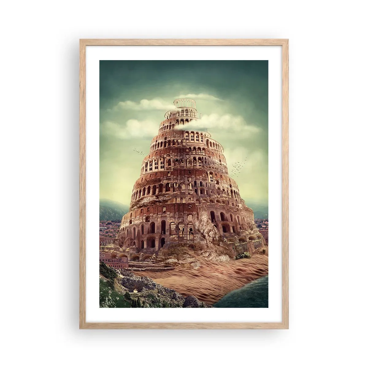 Póster en marco roble claro - La Torre de Babel - 50x70 cm