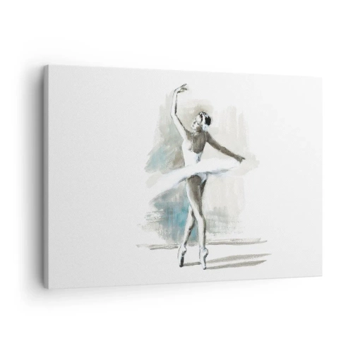 Cuadro sobre lienzo - Impresión de Imagen - Una bailarina de ballet en pose de ballet sobre un fondo de delicados tonos de acuarela. - 70x50cm - Encantada por un cisne - Decoración de pared moderna para salón y dormitorio ARTTOR