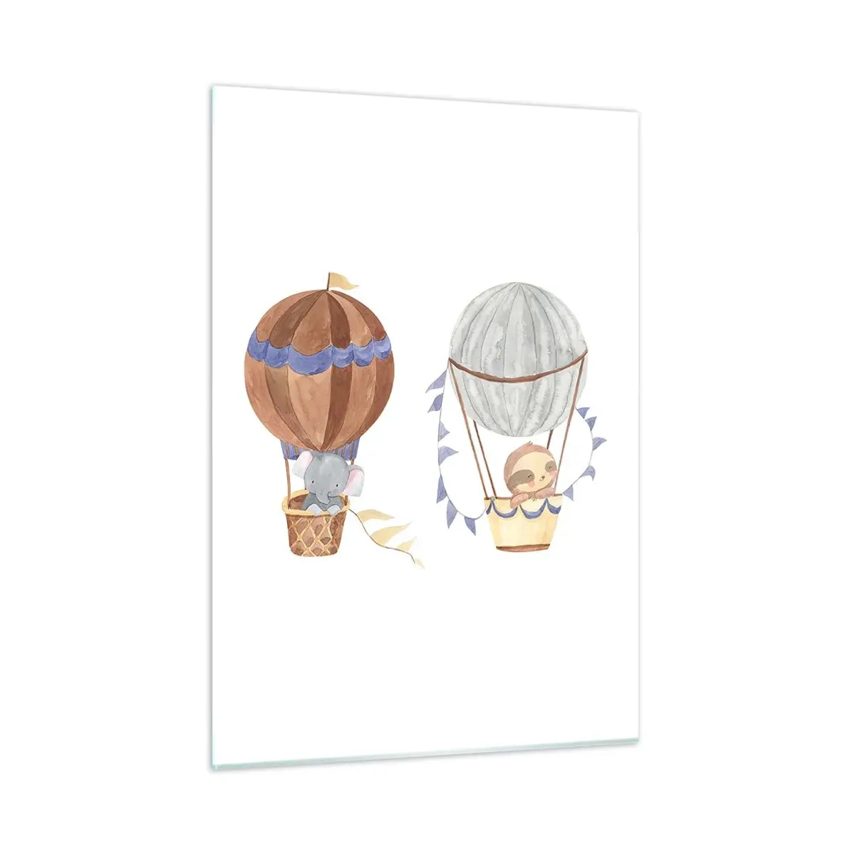 Cuadro sobre vidrio - Impresiones sobre Vidrio - Animales volando en globos en estilo acuarela. - 50x70cm - Amigos de viaje - Decoración de pared moderna para salón y dormitorio ARTTOR