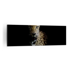 Cuadro sobre lienzo - Impresión de Imagen - Un leopardo sobre un fondo oscuro con una mirada intensa. - 160x50cm - Belleza oscura - Decoración de pared moderna para salón y dormitorio ARTTOR
