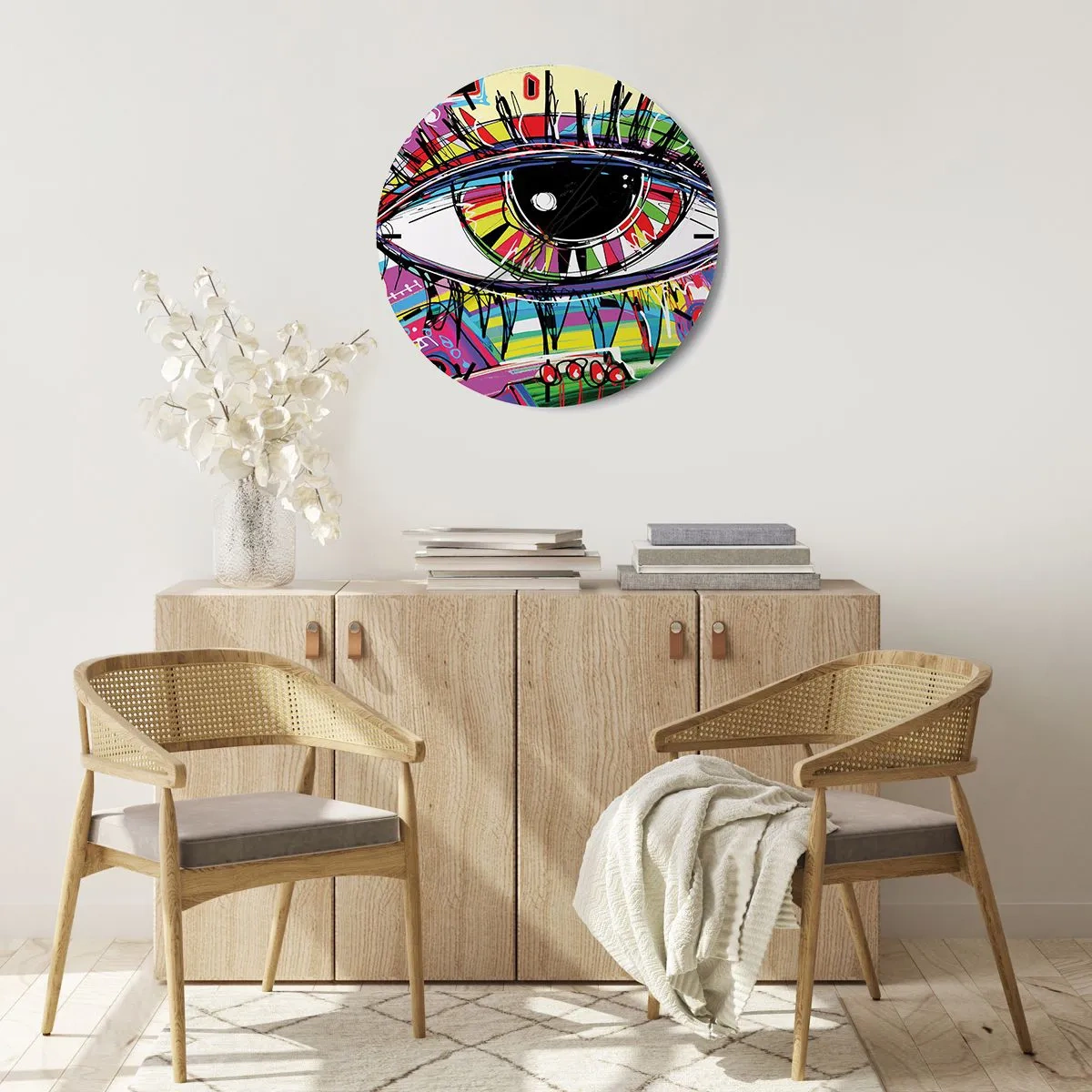 Reloj de pared - Reloj de vidrio - Un ojo colorido - un alma colorida - 30x30 cm