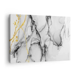 Cuadro sobre lienzo - Impresión de Imagen - Patrones abstractos en blanco y negro con acentos dorados - 70x50cm - Composición con motivo de oro - Decoración de pared moderna para salón y dormitorio ARTTOR