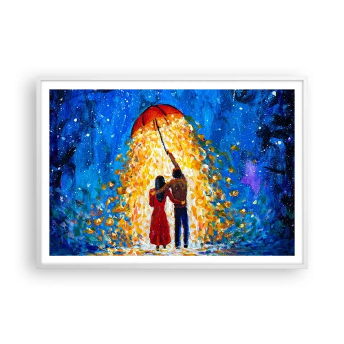 Póster en marco blanco - La magia de una tarde lluviosa - 100x70 cm