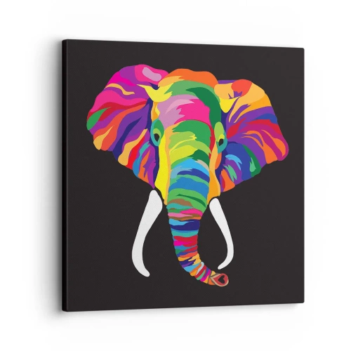 Cuadro sobre lienzo - Impresión de Imagen - El elefante al que le gustaba bañarse en el arco iris - 30x30 cm