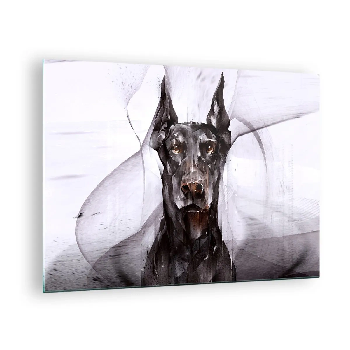 Cuadro sobre vidrio - Impresiones sobre Vidrio - Retrato de un perro negro en estilo abstracto sobre un fondo claro. - 70x50cm - Nacido noble - Decoración de pared moderna para salón y dormitorio ARTTOR
