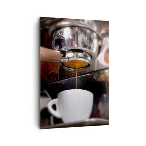 Cuadro sobre lienzo - Impresión de Imagen - Primer plano de una máquina de café preparando una dosis fresca de espresso - 70x100cm - El mejor momento del día - Decoración de pared moderna para salón y dormitorio ARTTOR