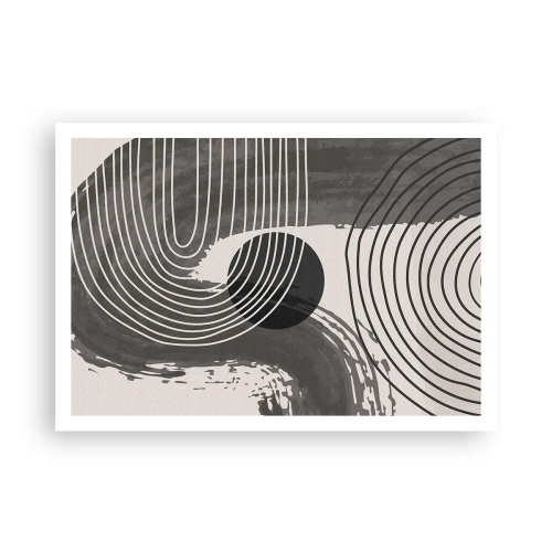 Póster - Líneas geométricas y óvalos en tonos monocromáticos. - 100x70cm - La victoria del óvalo - Decoración de pared moderna para salón y dormitorio ARTTOR