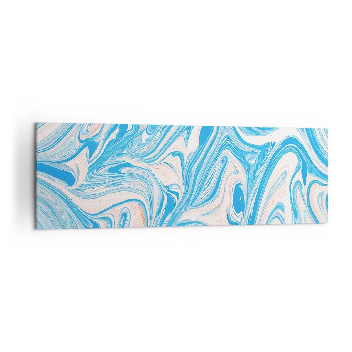 Cuadro sobre lienzo - Impresión de Imagen - Remolinos abstractos de estilo mármol azul y blanco - 160x50cm - Llanura de inundación turquesa - Decoración de pared moderna para salón y dormitorio ARTTOR