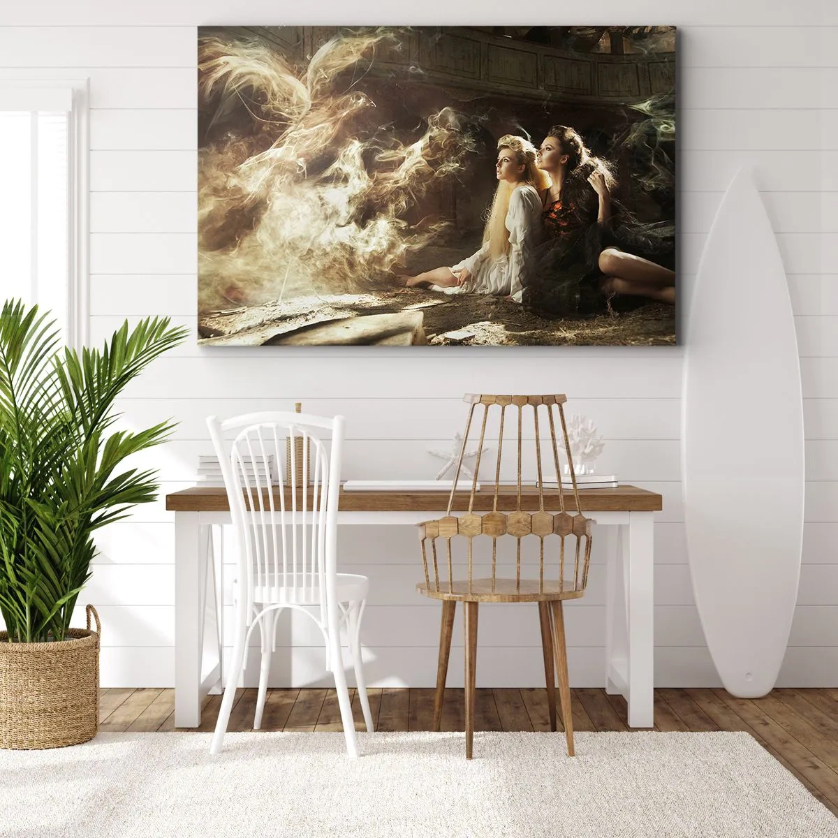 Cuadro sobre lienzo - Impresión de Imagen - Dos mujeres en un entorno mágico con efectos de iluminación etéreos. - 70x50cm - Y hubo poesía - Decoración de pared moderna para salón y dormitorio ARTTOR