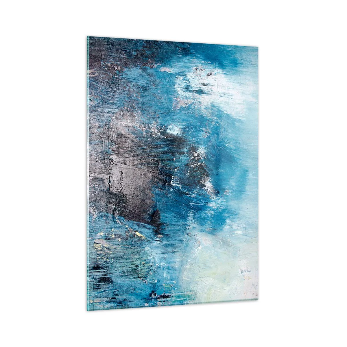 Cuadro sobre vidrio - Impresiones sobre Vidrio - Composición abstracta en tonos azules - 50x70cm - Rapsodia celeste - Decoración de pared moderna para salón y dormitorio ARTTOR