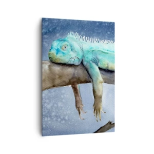 Cuadro sobre lienzo - Impresión de Imagen - Iguana azul descansando en una rama - 70x100cm - Me siento bien, ¿y tú? - Decoración de pared moderna para salón y dormitorio ARTTOR