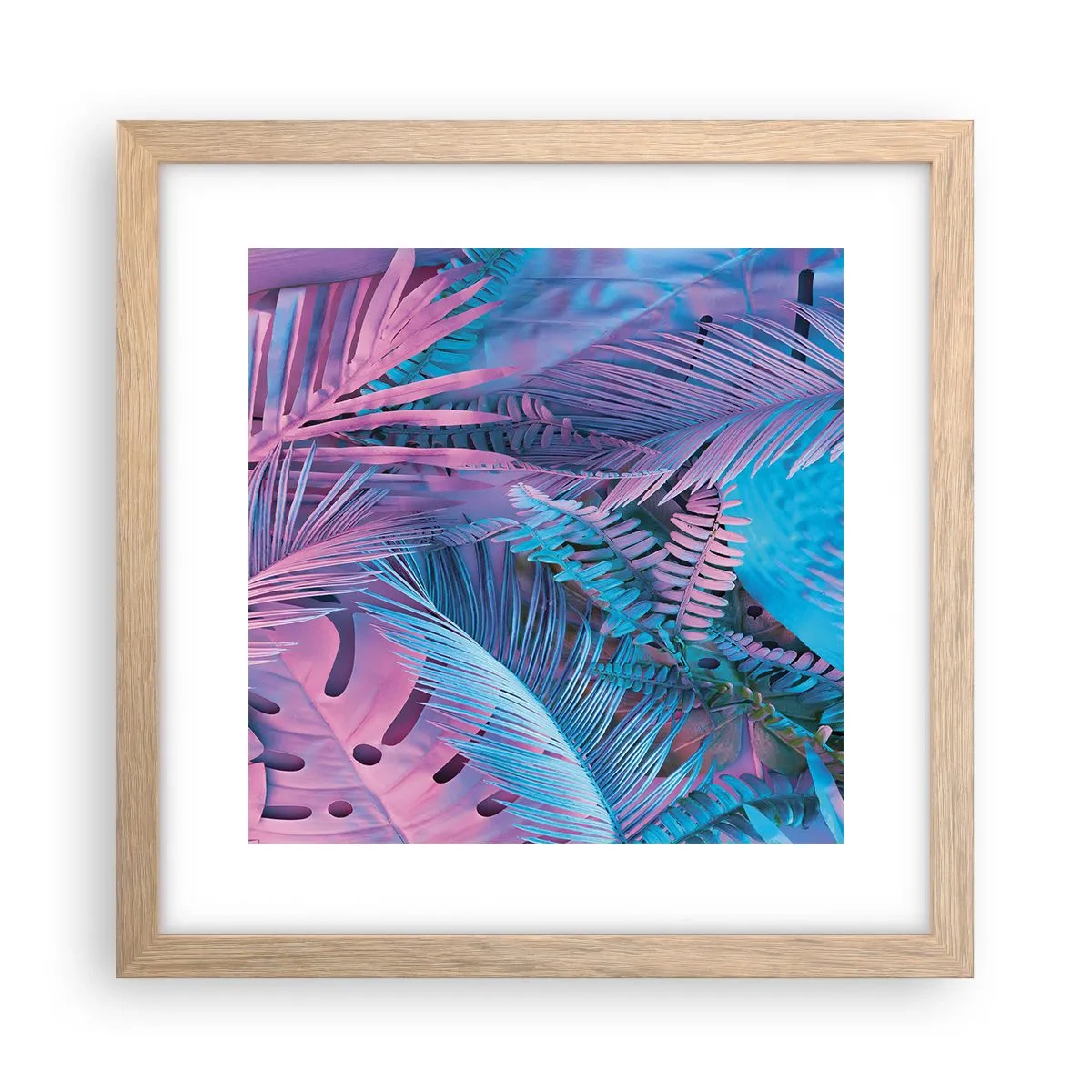 Póster en marco roble claro - Trópicos en rosa y azul - 30x30 cm