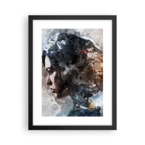 Póster en marco negro - Una historia sobre una niña con una ciudad de fondo - 30x40 cm