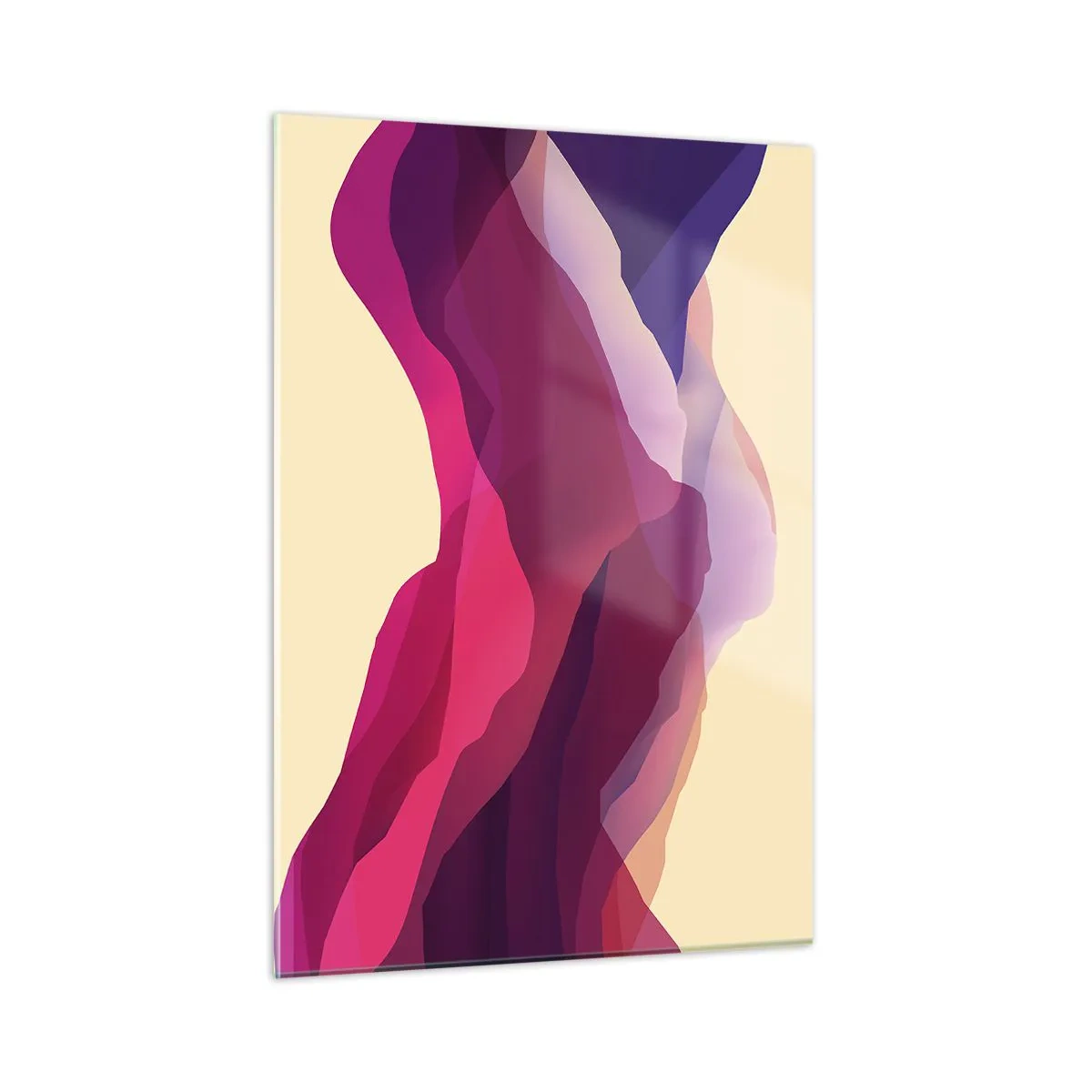 Cuadro sobre vidrio - Impresiones sobre Vidrio - Ondas abstractas en tonos morados y rosas sobre un fondo claro. - 50x70cm - Ondas púrpuras - Decoración de pared moderna para salón y dormitorio ARTTOR