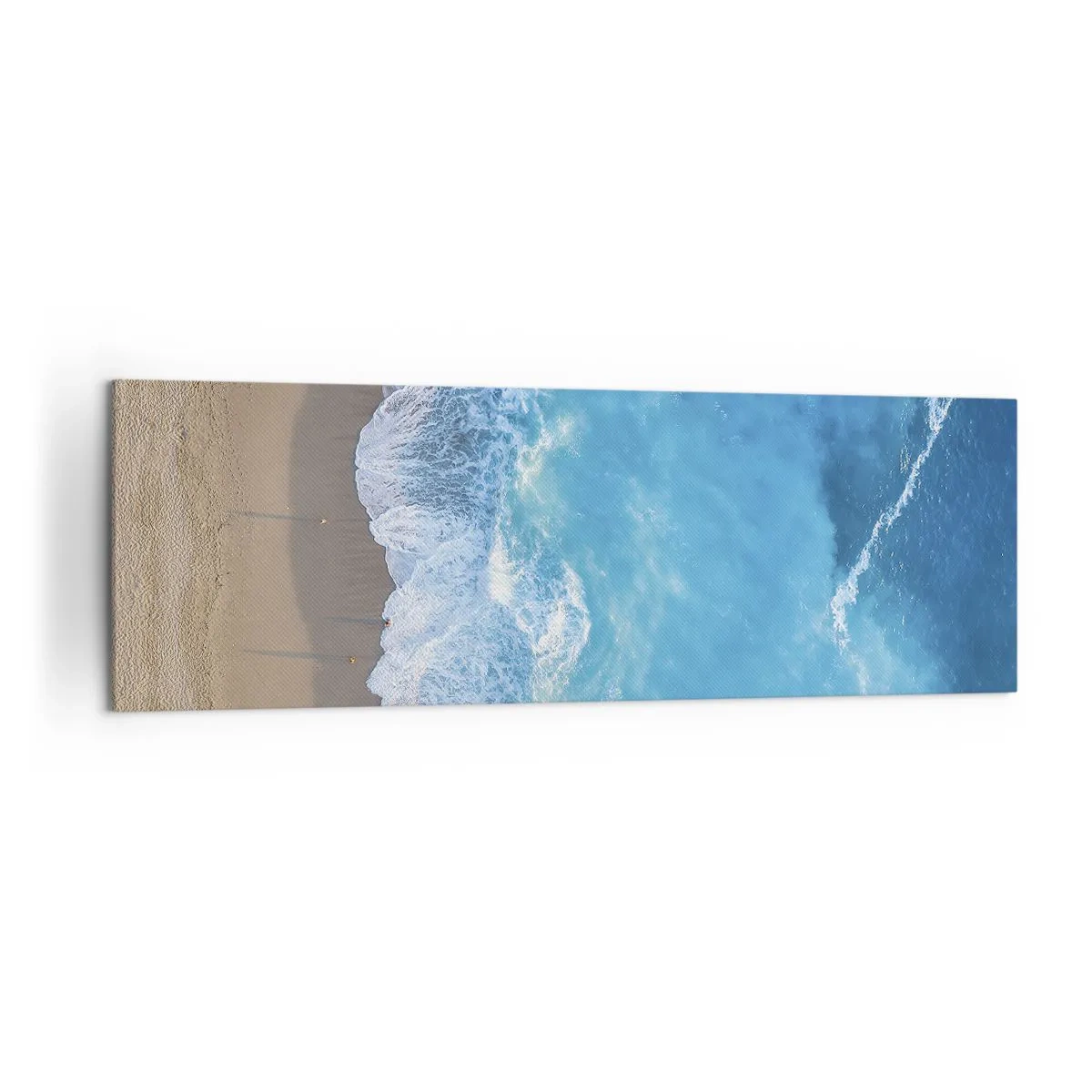 Cuadro sobre lienzo - Impresión de Imagen - Una vista de pájaro de la playa y las olas del mar. - 160x50cm - El poder del azul - Decoración de pared moderna para salón y dormitorio ARTTOR
