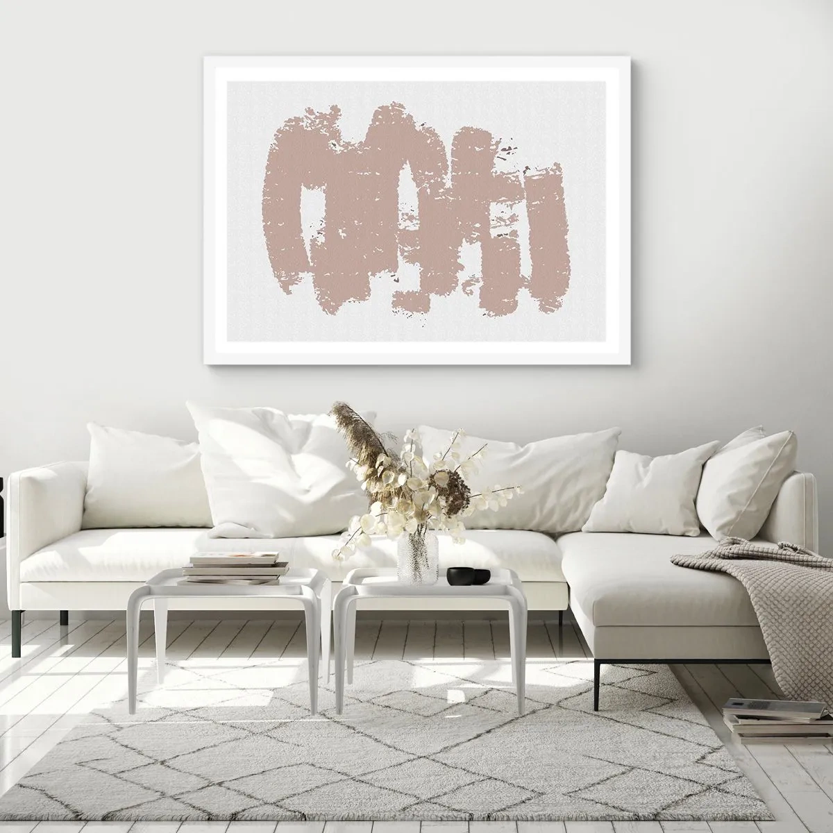 Póster en marco blanco - Abstracción en rosa suave - 100x70 cm