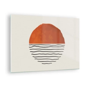 Cuadro sobre vidrio - Impresiones sobre Vidrio - Sol minimalista sobre la línea de onda - 70x50cm - En un ambiente japonés - Decoración de pared moderna para salón y dormitorio ARTTOR