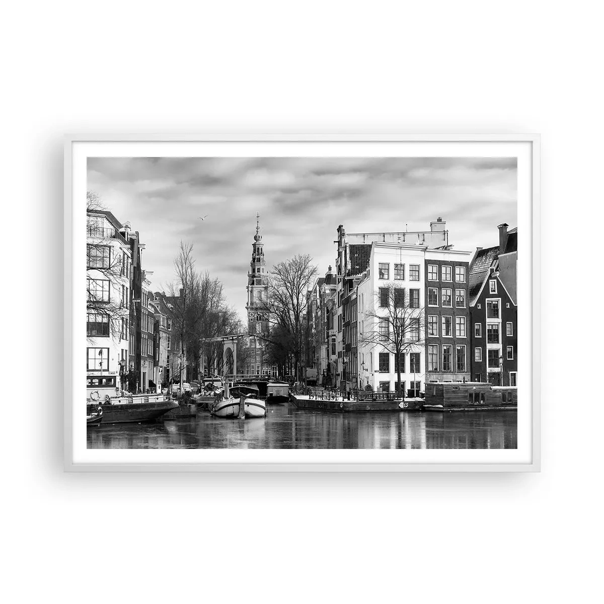 Póster en marco blanco - Ambiente de Ámsterdam - 100x70 cm
