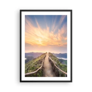 Póster en marco negro - Sendero en la cima de una colina con vistas al atardecer y a la montaña - 50x70cm - Cerca del cielo - Decoración de pared moderna para salón y dormitorio ARTTOR