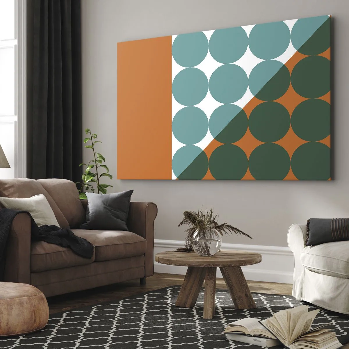 Cuadro sobre lienzo - Impresión de Imagen - Patrones geométricos en colores contrastantes - 70x50cm - Hacia arriba y en diagonal - Decoración de pared moderna para salón y dormitorio ARTTOR