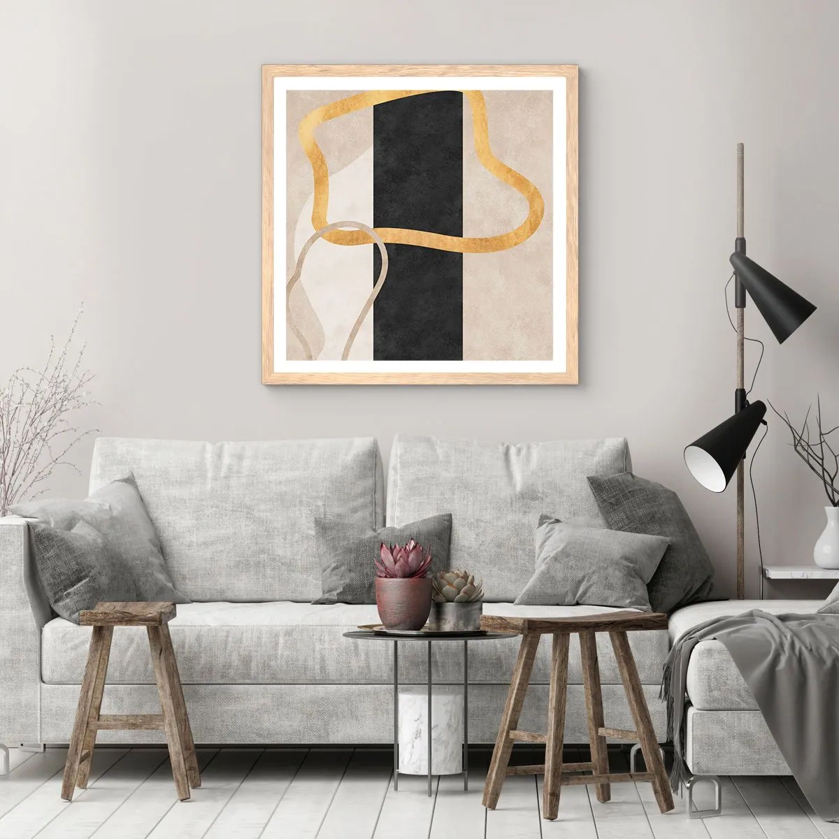 Póster en marco roble claro - Formas en bucle - 50x50 cm