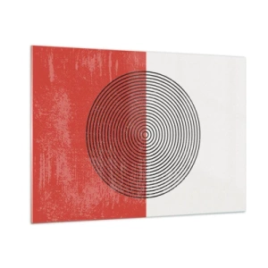 Cuadro sobre vidrio - Impresiones sobre Vidrio - Patrón geométrico con un círculo sobre un fondo rojo y blanco. - 100x70cm - En el corazón de la misma - Decoración de pared moderna para salón y dormitorio ARTTOR