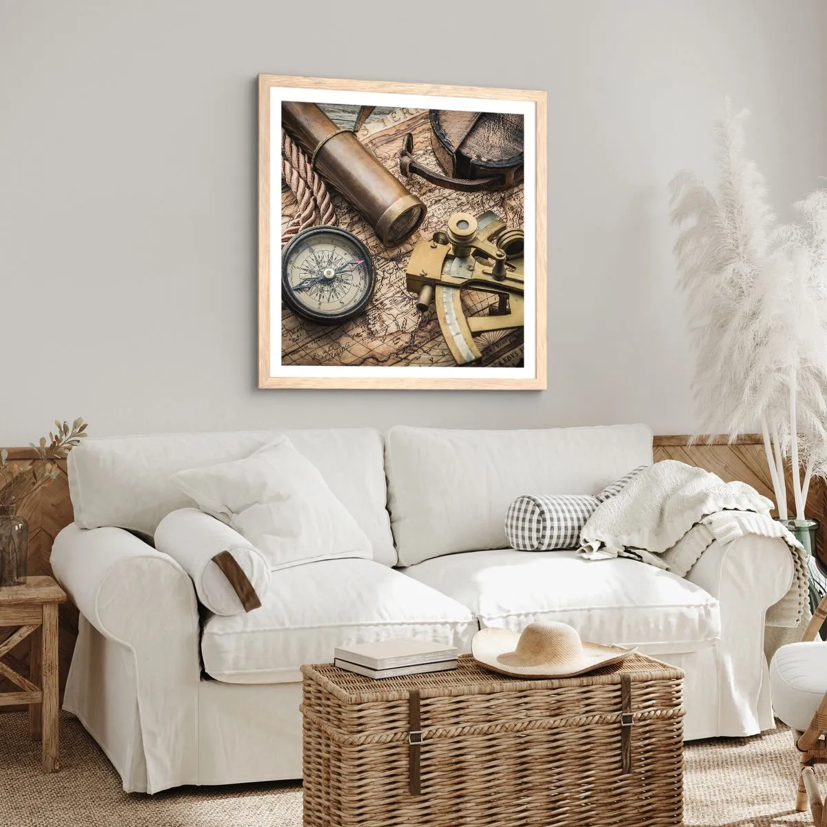 Póster en marco roble claro - Establecer un rumbo - 50x50 cm