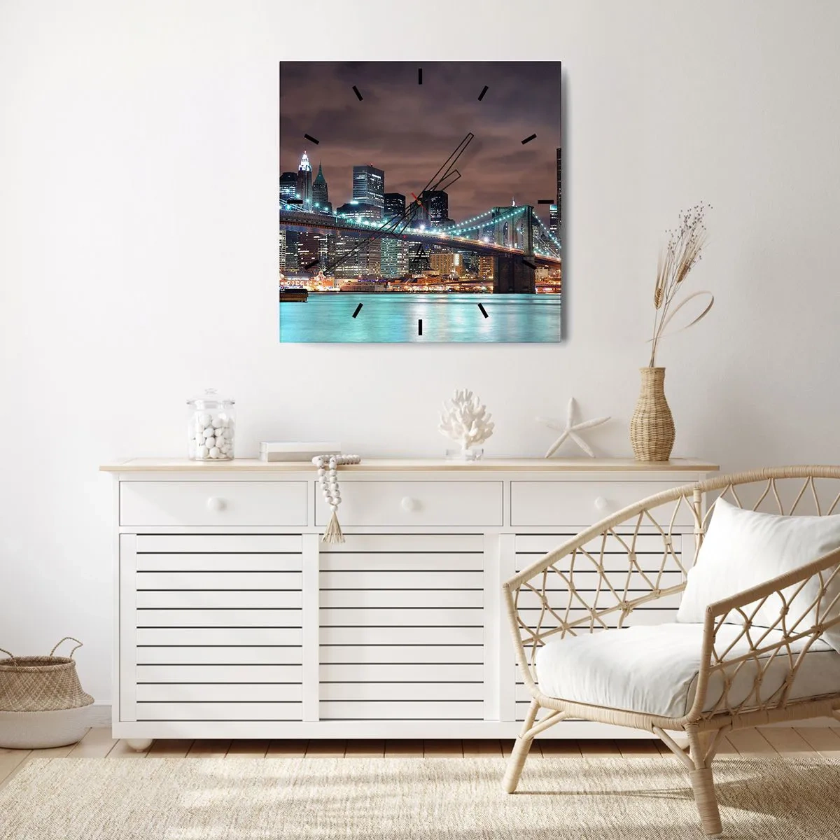 Reloj de pared - Reloj de vidrio - El puente iluminado por la noche con el panorama de la ciudad moderna como telón de fondo. - 30x30cm - Las luces de la gran ciudad - Decoración de pared moderna para salón y dormitorio ARTTOR