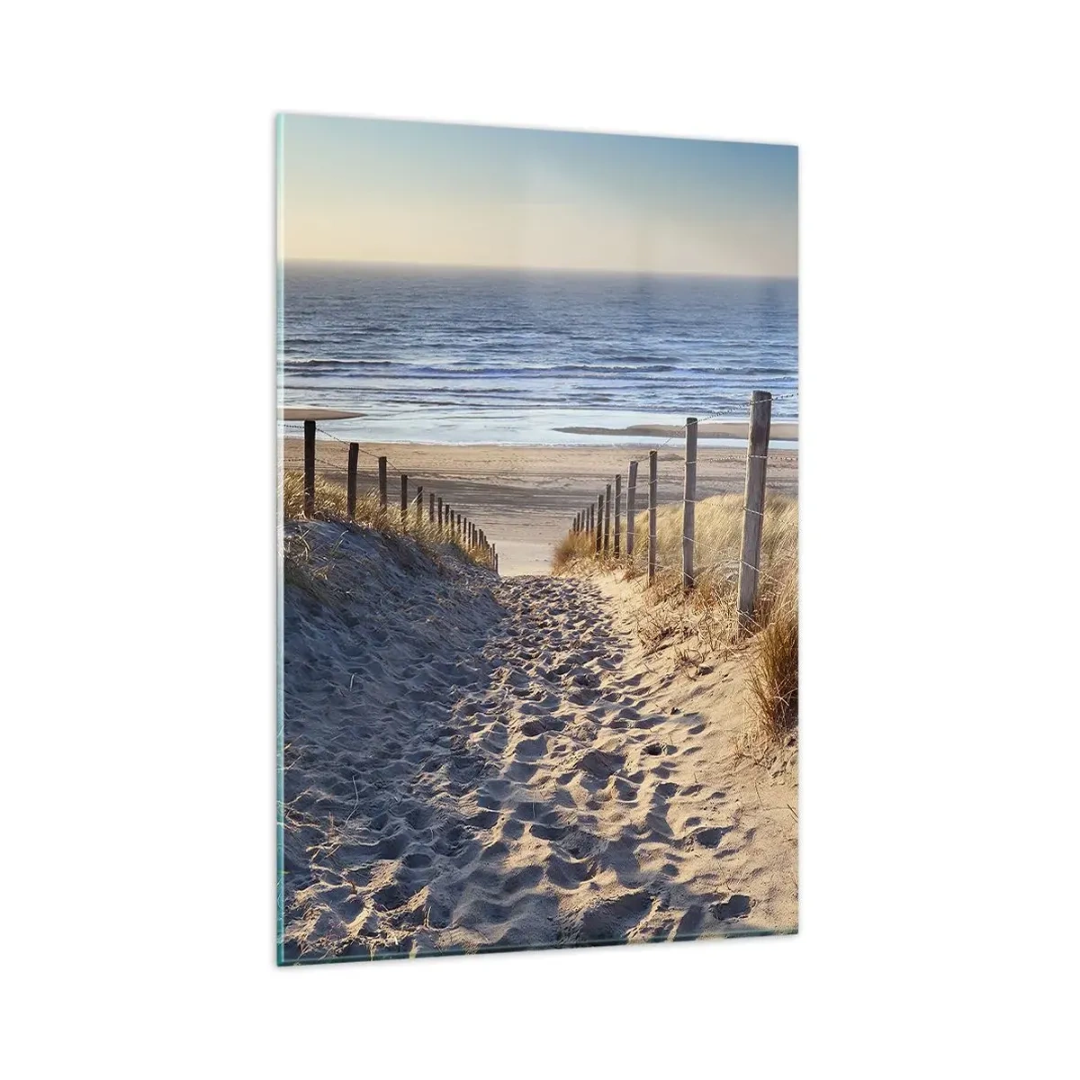 Cuadro sobre vidrio - Impresiones sobre Vidrio - Camino a través de las dunas que conduce a la playa. - 80x120cm - El sonido del mar, el canto de los pájaros, una playa virgen entre las dunas... - Decoración de pared moderna para salón y dormitorio ARTTOR