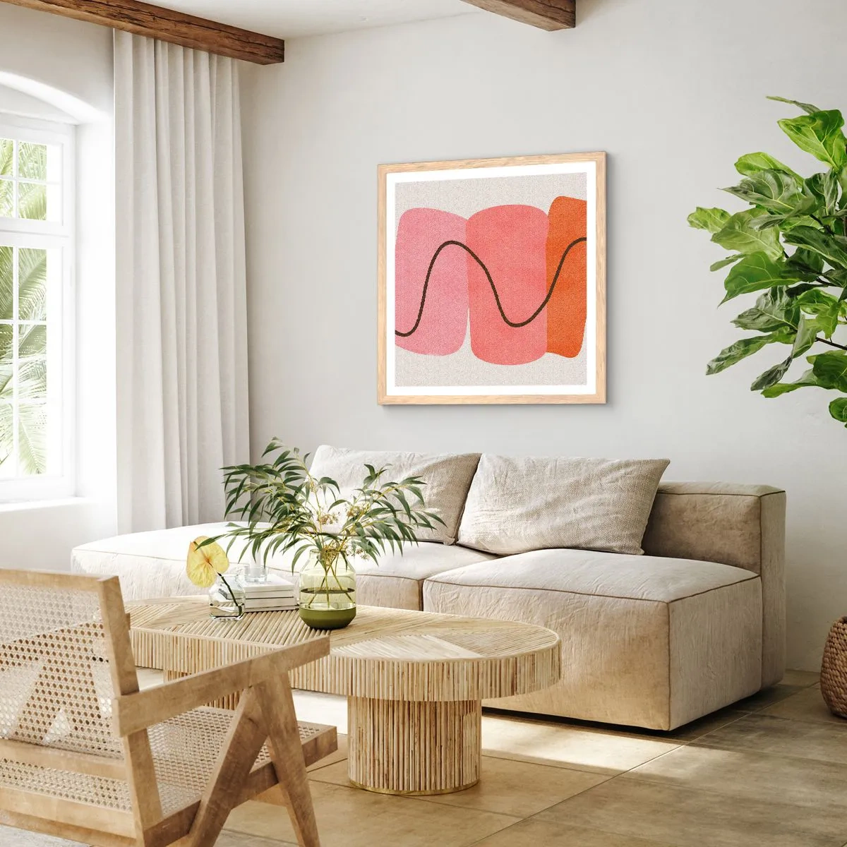 Póster en marco roble claro - Suave movimiento de formas - 50x50 cm