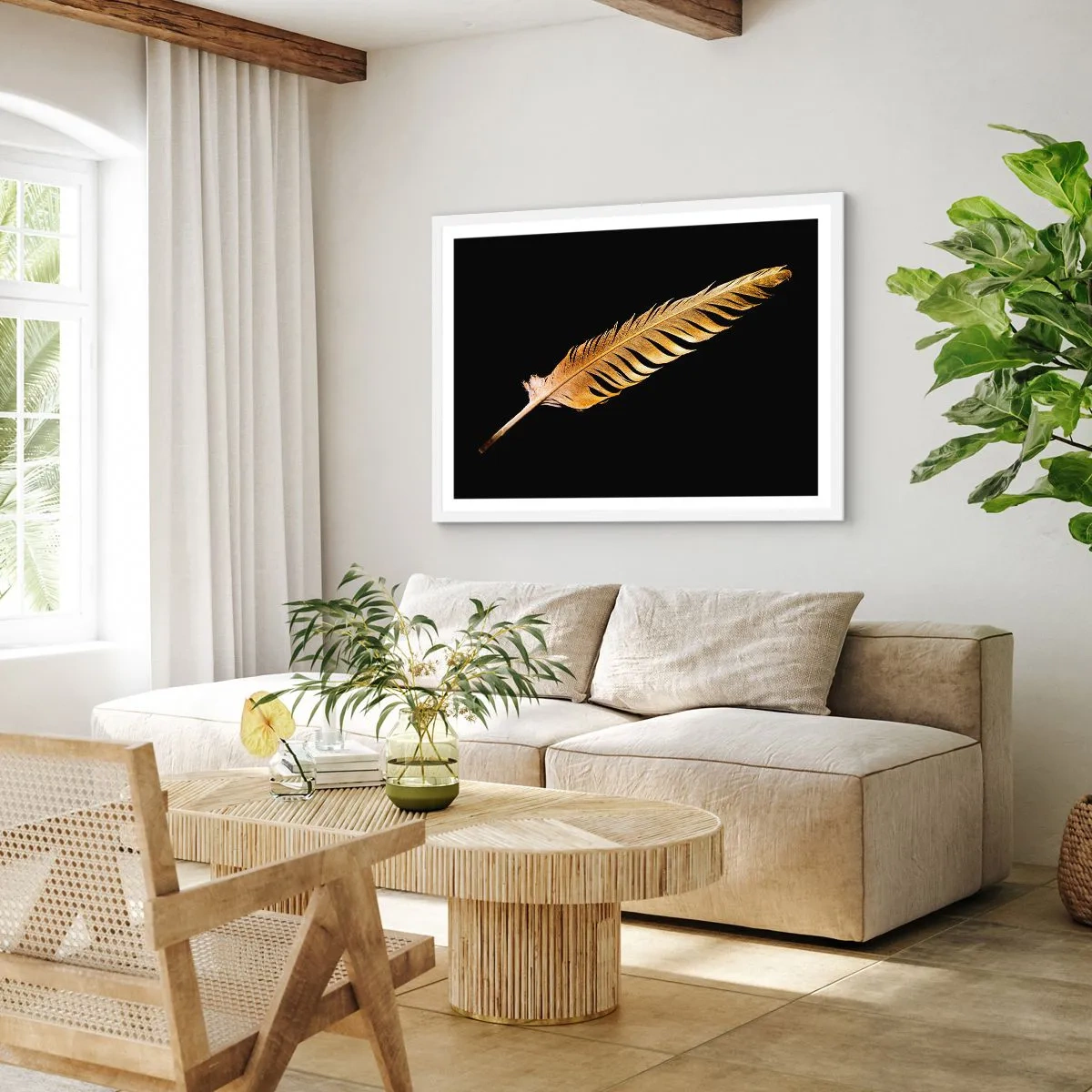 Póster en marco blanco - Pluma de alta calidad - 100x70 cm