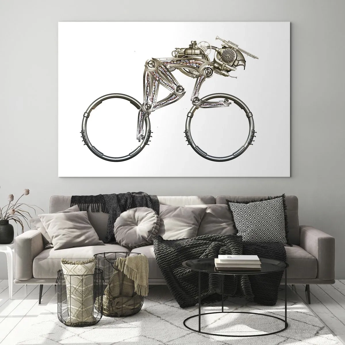 Cuadro sobre vidrio - Impresiones sobre Vidrio - Bicicleta industrial de metal. - 120x80cm - Una magnífica máquina - Decoración de pared moderna para salón y dormitorio ARTTOR