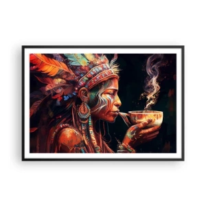 Póster en marco negro - Una colorida figura de estilo étnico con una taza de bebida humeante. - 100x70cm - Un ritual mágico - Decoración de pared moderna para salón y dormitorio ARTTOR