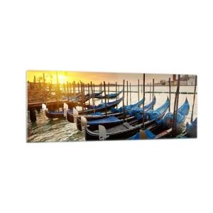 Cuadro sobre vidrio - Impresiones sobre Vidrio - Góndolas en Venecia por la mañana a la luz del sol naciente. - 140x50cm - Antes de que llegue la tormenta - Decoración de pared moderna para salón y dormitorio ARTTOR