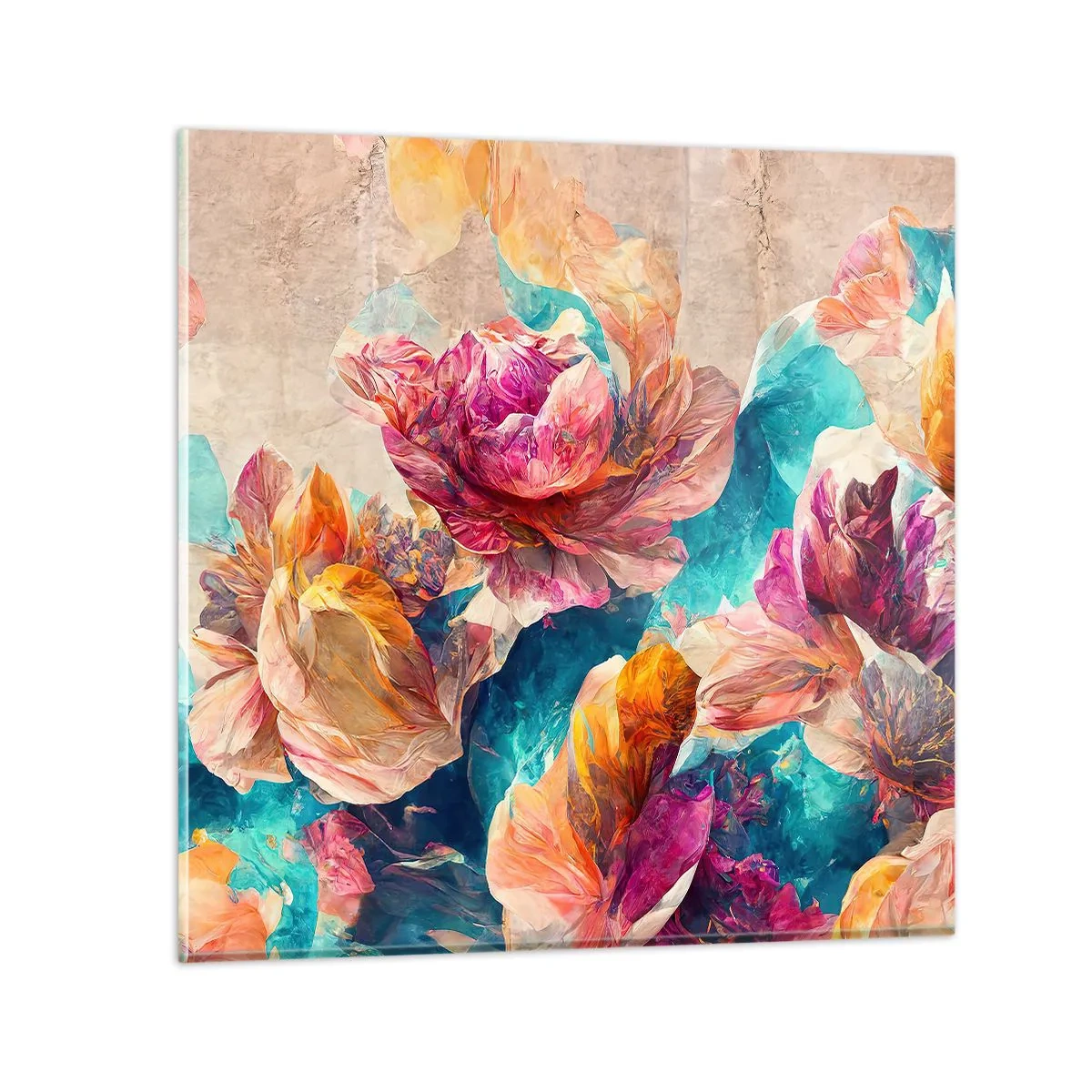 Cuadro sobre vidrio - Impresiones sobre Vidrio - El colorido esplendor de un ramo - 30x30 cm