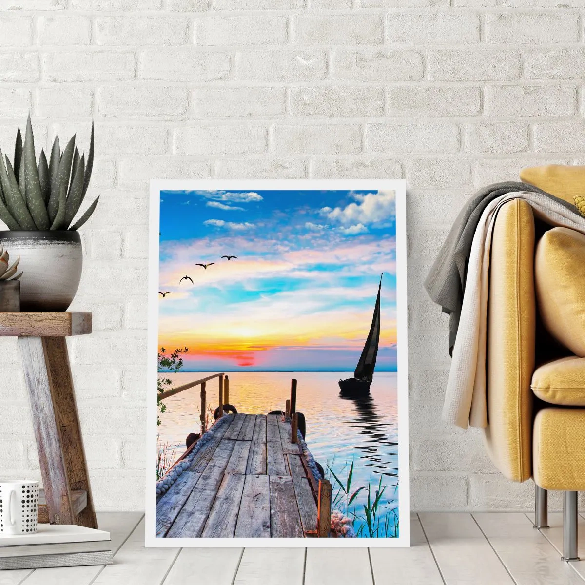 Póster - Muelle junto al lago al atardecer - 50x70cm - Que llegue la noche - Decoración de pared moderna para salón y dormitorio ARTTOR